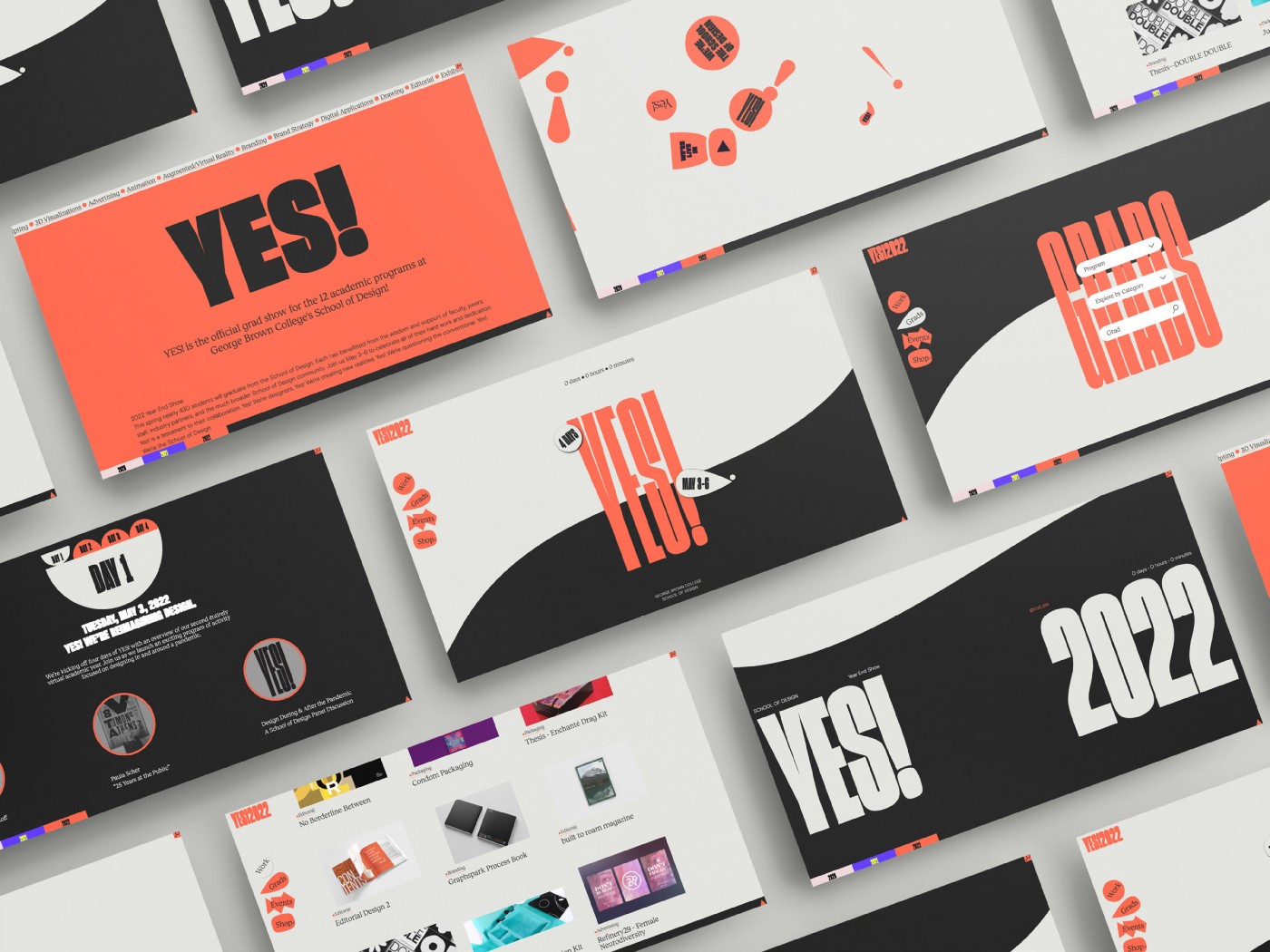 mockups and images of Yes! 2021 Virtual Year End Grad Show, 2021